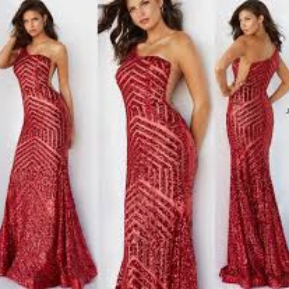 Jovani Red Sequins Prom Dress Size 4